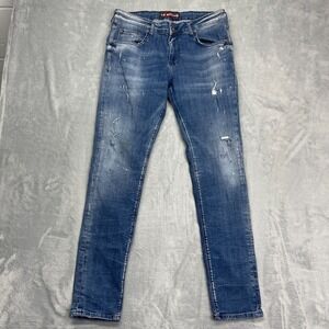 Le Breve Jeans Mens 34 (33x32) Blue Denim Distressed Comfort Fit Slim Skinny Leg